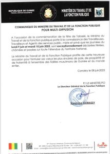 Communiqué du ministère du Travail et de la Fonction publique 8 juin 2025