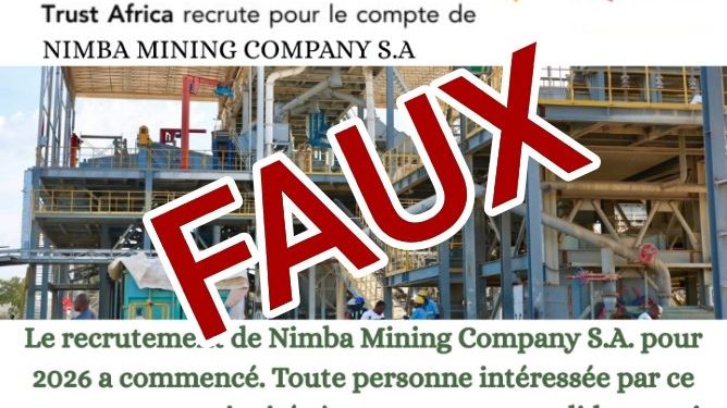 Fact-Check : Faux cette annonce de recrutement de Nimba Mining Company S.A. pour 2026 est frauduleuse